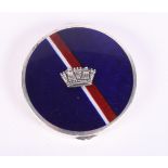 A silver and red, white and blue striped enamelled powder box with Naval crown, 2" dia