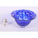 A Swarovski crystal globe table watch, 2" high, and a Jane Charles blue mottled glass bowl, 6 3/8"