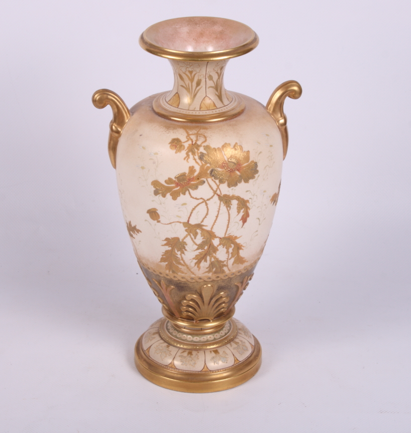 A Doulton Burslem gilt decorated two-handled vase, 11 1/2" high