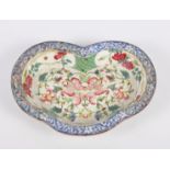 A 19th Century Chinese Canton enamel on copper shaped dish with floral decoration, 6 3/4" max