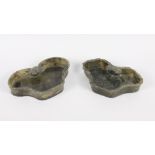 Two Chinese jade shaped dishes, 6" wide (restored)