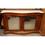 A Victorian walnut side cabinet fitted serpentine front white marble top, cupboard enclosed two