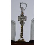 A brass Corinthian column table lamp with cut glass reservoir, 20" high (now converted to