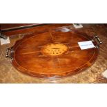 A Georgian design inlaid yew oval two-handled tray