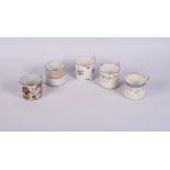 Three early 19th Century Derby bone china coffee cans and saucers and two other coffee cans