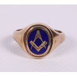 A 9ct gold and enamelled Masonic 'swivel' ring, size T, 8.2g
