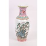 Two mid 20th Century Chinese porcelain vases decorated landscape scenes, a blue and white bowl and