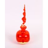 A Murano style ruby glass scent bottle, a Medina type glass candlestick, a similar vase and other