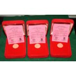 Three cased 1979 Isle of Man gold proof half sovereigns