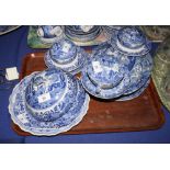 A 19th Century Spode Italian hot water dish, two sauce tureens and covers, a bone plate, two