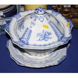 A "Rio" blue and white soup tureen stand and cover and a pair of blue and white plates decorated