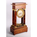 A late 19th Century rosewood and inlaid portico clock with eight-day striking movement, 21" high