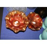 Four 1920s orange Carnival glass bowls, various, largest 9" dia