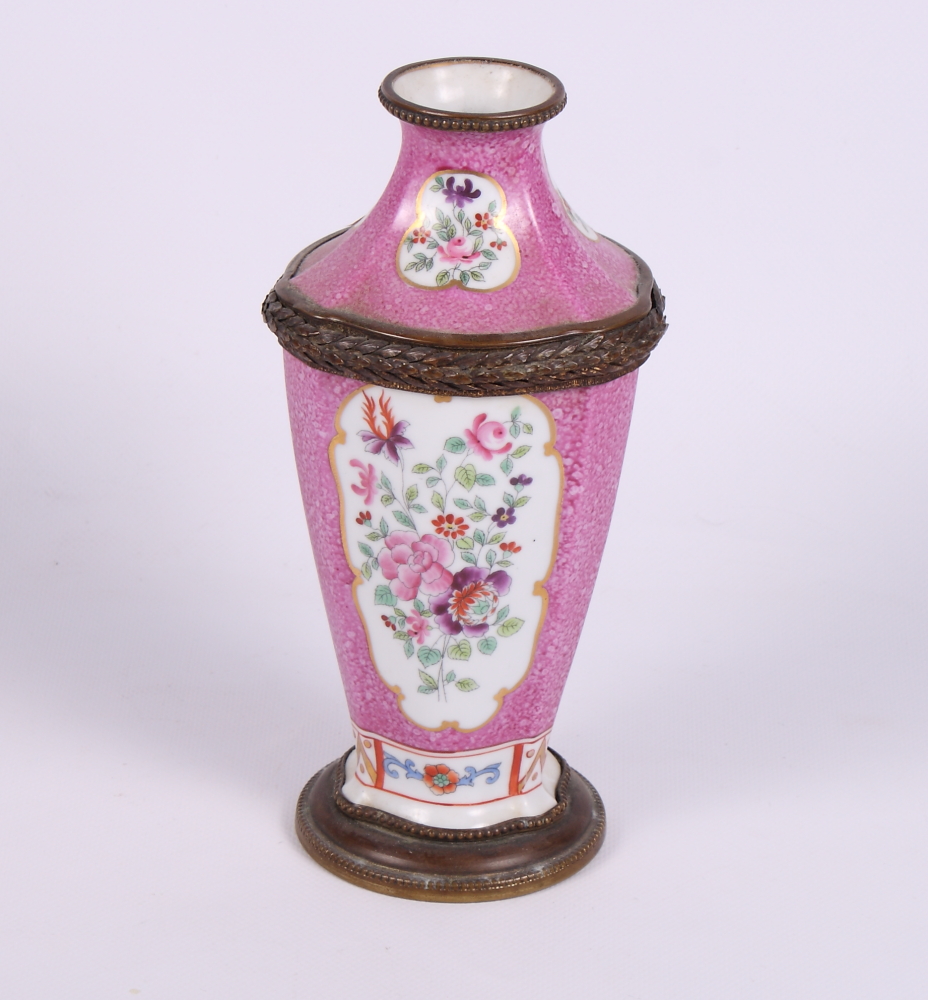 A 19th Century continental porcelain and gilt metal mounted trefoil vase, 8 1/2" high