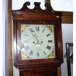 A late Georgian oak and ebony strung long case clock with eight-day striking movement, painted