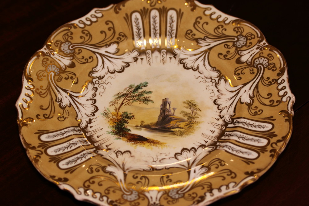 A Ridgways type mid 19th Century bone china landscape decorated part dessert service for twelve - Bild 2 aus 5