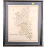 A 19th Century hand-coloured map of Buckinghamshire and two other maps, framed and glazed