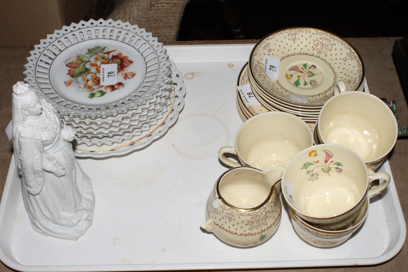 A Clarice Cliff for Wilkinson's floral decorated part teaset, seven continental ribbon plates, - Bild 2 aus 2