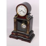 A 19th Century tortoiseshell and ebonised and brass mounted French mantel clock with eight-day