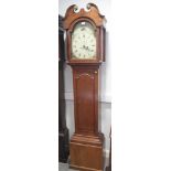 An early 19th Century mahogany long case clock with painted dial and eight-day striking movement,