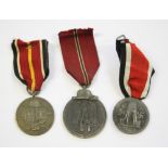 Three Nazi WWII "Campaign" medals with ribbons including Italian/German in Africa, Spanish