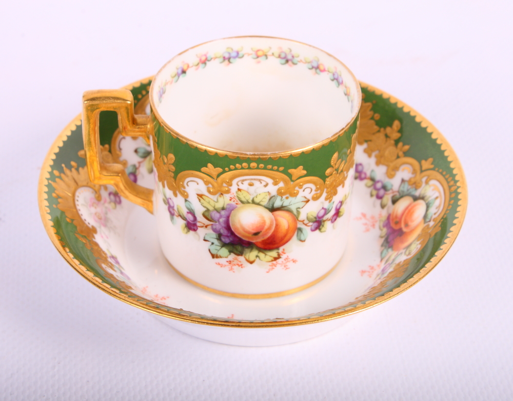 A set of five early 20th Century Copeland bone china cabinet coffee cans and saucers with fruit