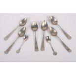 A set of four silver engraved napkin rings, 3.2oz troy approx, two silver coffee spoons, 0.5oz