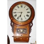 An American walnut and inlaid drop dial wall clock, 16" dia