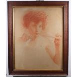 Lion 1896: red chalk and pencil study, pan pipes player, 23" x 18", in oak strip frame, a mid 19th