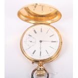 A Swiss 18ct gold cased open faced pocket watch with white enamel dial