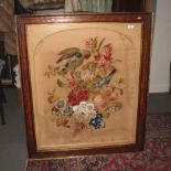 A 19th Century Berlin woolwork, beadwork and Surrey stitch panel with birds and sprays of flowers,