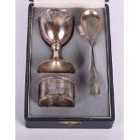 A continental silver three-piece christening set, in fitted case