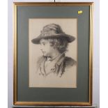 M A Hill 1890: pencil and chalk, portrait of a young man, 16" x 11", in gilt frame