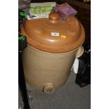 A 19th Century stoneware cistern and cover by Hayward & Tyler Co, 18" high