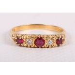 An Edwardian 18ct gold, diamond and ruby five-stone dress ring, size T, 3.8g