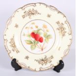A Royal Worcester wall plate with red and gilt border and central floral panel signed Barker, 10 1/