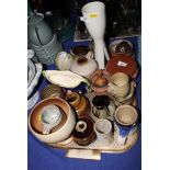 A collection of studio pottery vases and bowls, etc