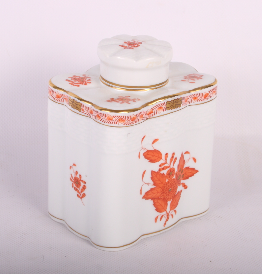 A Herend Hungary "Chinese Bouquet" pattern tea caddy, 5" high
