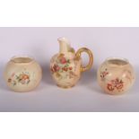A Royal Worcester blush ivory china jug with floral decoration and gilt handle, 4" high, a similar
