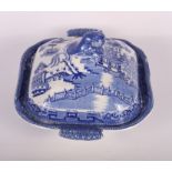 A 19th Century Willow pattern meat dish (damages) and a quantity of other blue and white tureens and