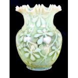 An Art Nouveau vaseline glass oil lamp shade, 9 1/2" high (no chips or cracks), together with a