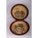 A pair of early 20th Century German Meisterschutz wall plaques moulded figures drinking at a table