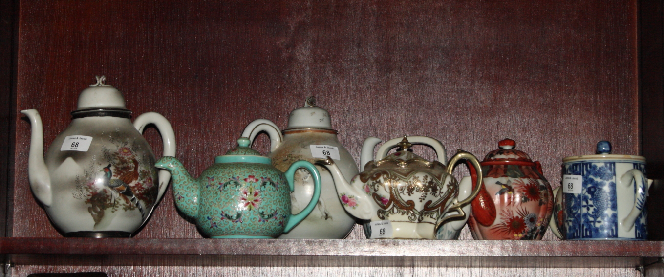 Two oriental eggshell porcelain teapots and six other assorted oriental teapots (some damage and - Bild 2 aus 2