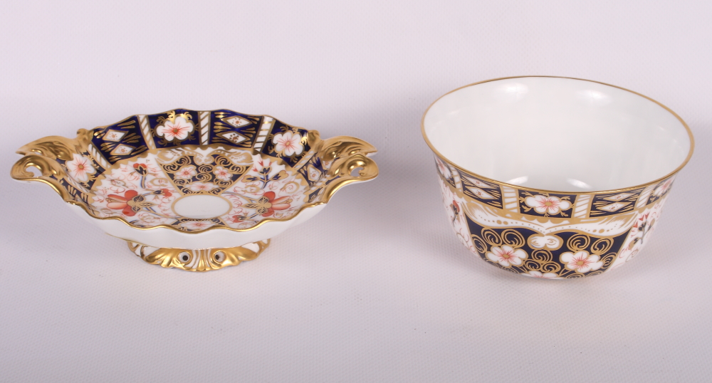 A Crown Derby shallow two-handled dish, pattern 2451, 5" dia, and a similar sugar bowl