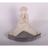 A Marcel Guillard Editions Etling pottery figure of a seated man smoking a pipe, cracklure glaze, 7"