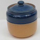 A Doulton part blue tobacco jar and cover, marked 7480 to the base and standing 11cm high.