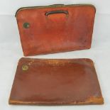 Two early 20th century, Keystone  leather portfolio slip cases; one bearing the initials "D.R.