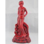 A Peggy Davies signed flambe figure of an Art Deco lady, 24cm high.