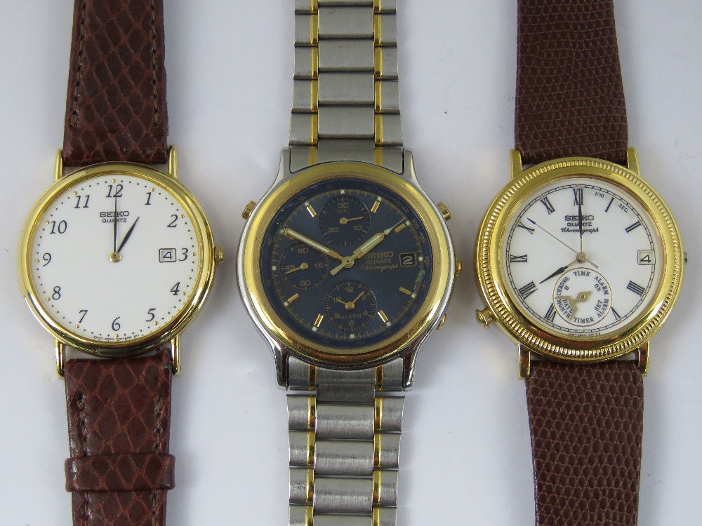 A gentleman's Seiko Quartz Chronograph with dancing hands together with two other Seiko gentlemen's