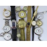 A quantity of ladies' wrist and fob watches, various makes; a/f.